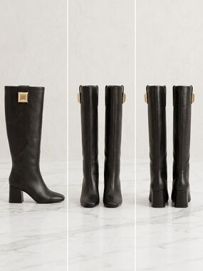 Katy Perry Collections Black Over-the-Knee Leather Boots with Gold Accent